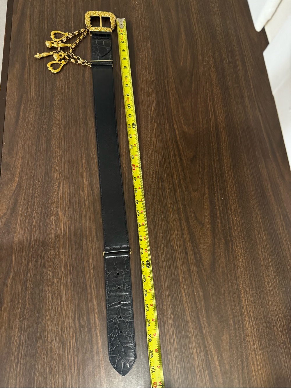 Streets Ahead Black Croc-Embossed Belt with Gold Charm Chain Small Y2K - Picture 7 of 8